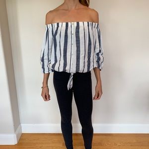 White and blue striped crop top